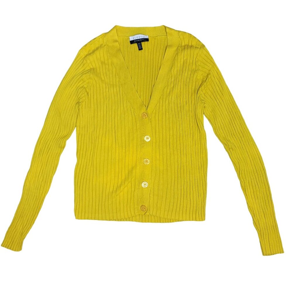 Eloquii Elements Yellow Ribbed Button-Up Cardigan… - image 1